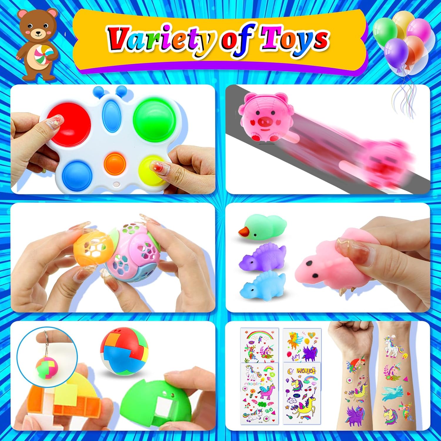 HOLILURE 206 PCS Kids Party Favors Fidget Toy Pack