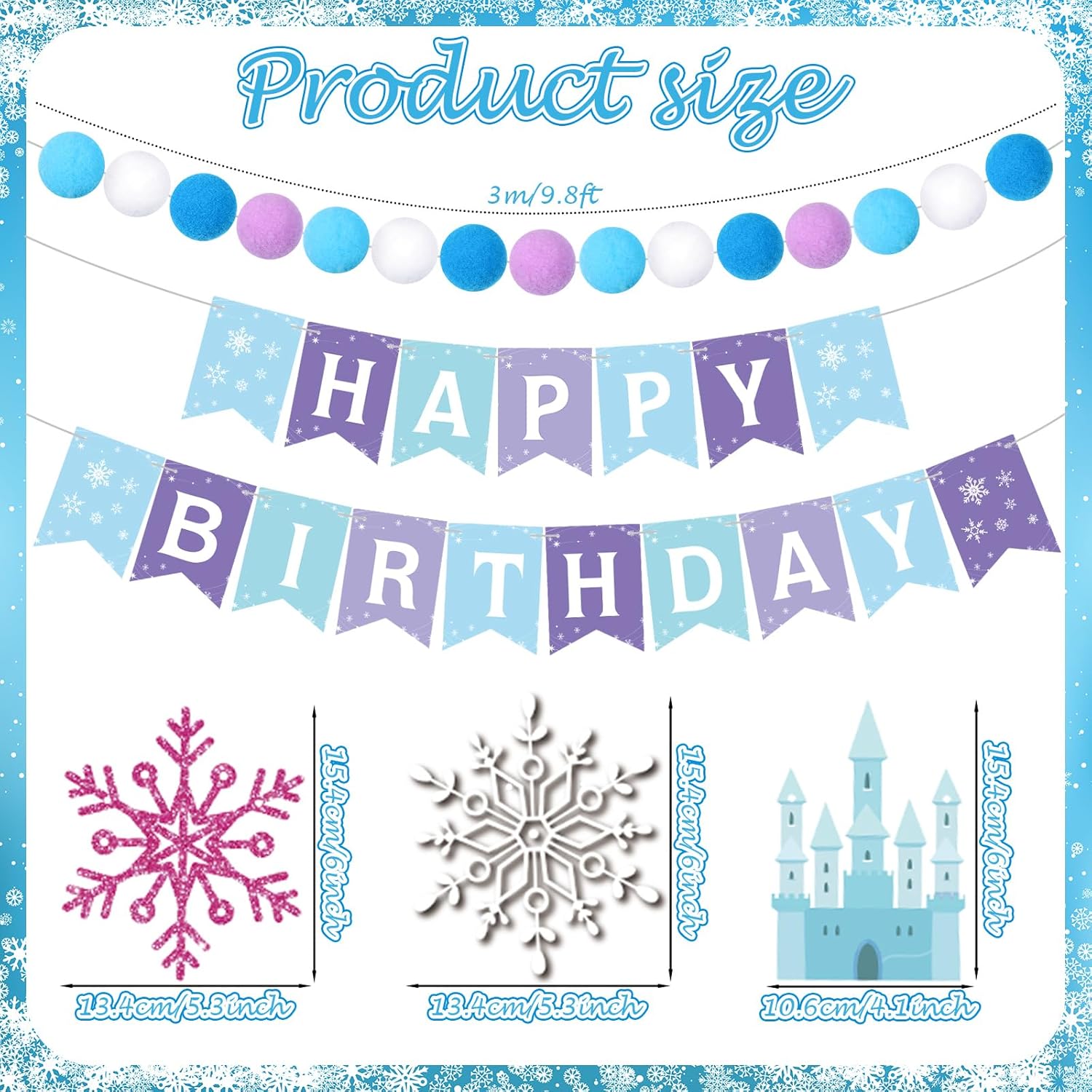 5 Pcs Snowflake Birthday Banner Set with Felt Castle Decorations