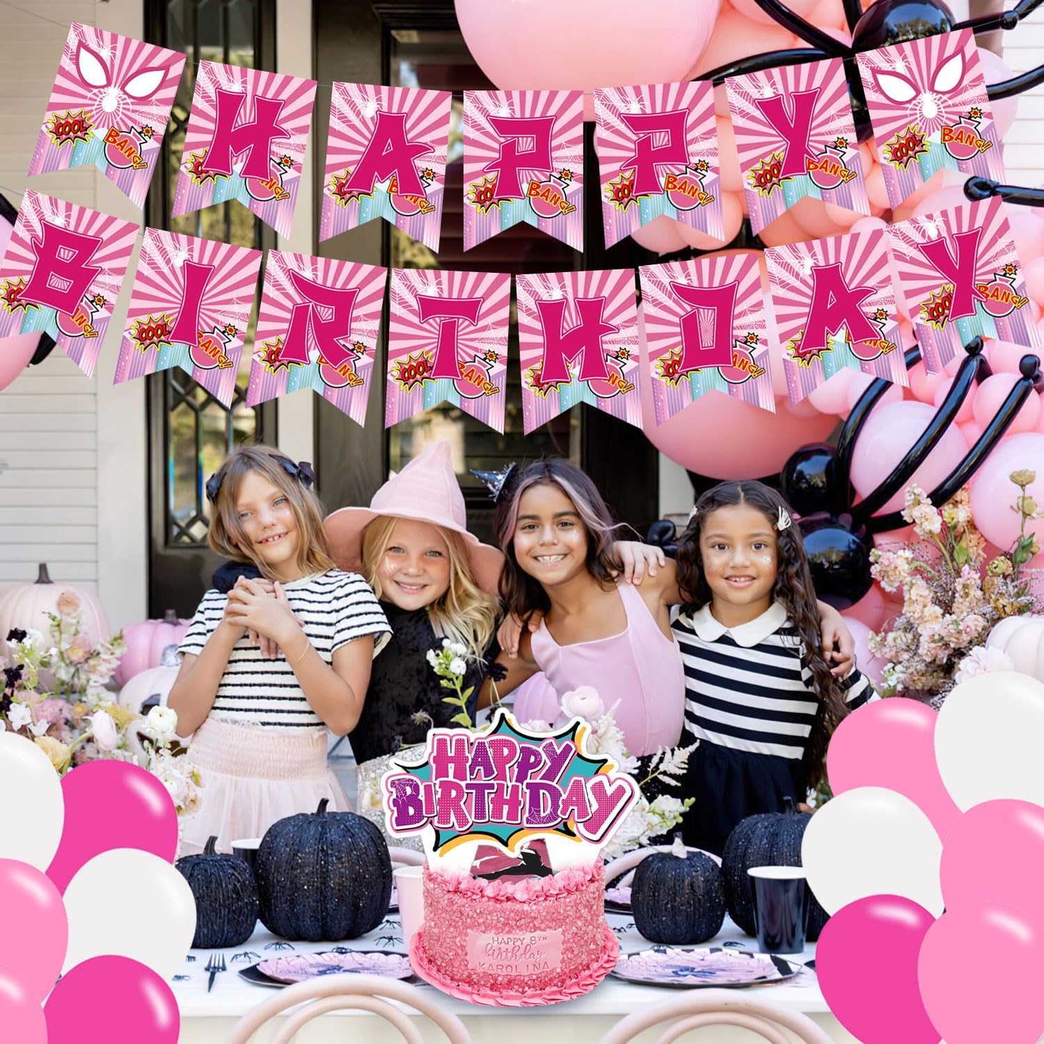 Pink Spider Birthday Party Decorations Set