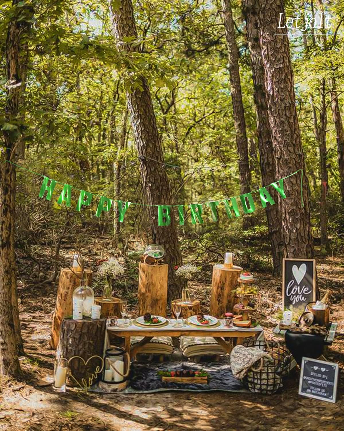 Green Happy Birthday Banner with Satin Strands 13pcs