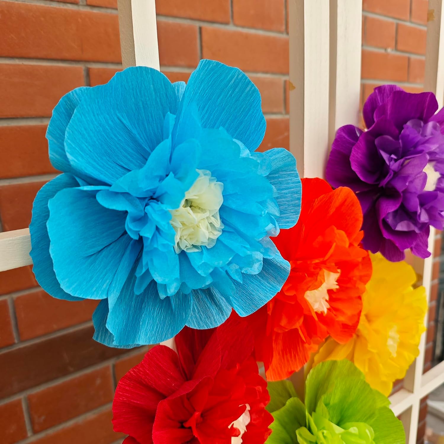 Rainbow Crepe Paper Flowers for Decorations Pack of 9