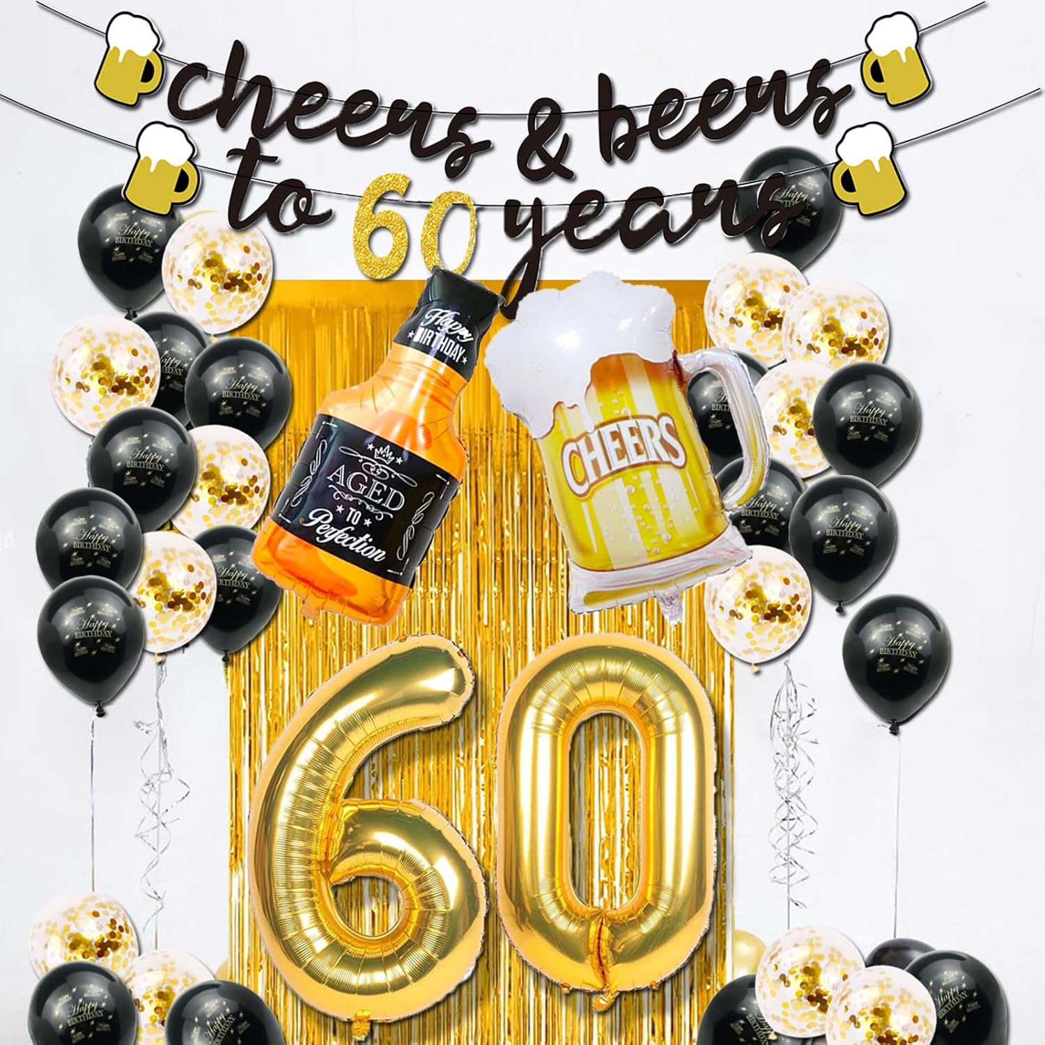 60th Birthday Decorations for Men with Gold Balloons