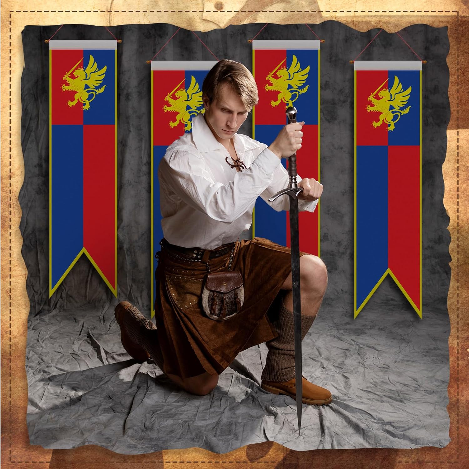 Oudain Medieval Fantasy 4 Ft Pull Down Banner Set