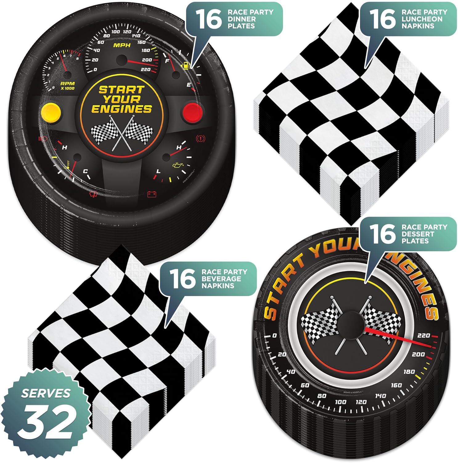 Race Party Variety Pack - 32 Plates 32 Napkins