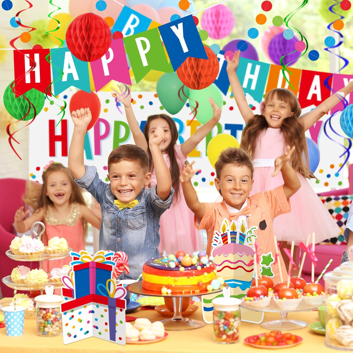Happy Birthday Decorations Kit with Banner Backdrop Garland Streamers Balloons