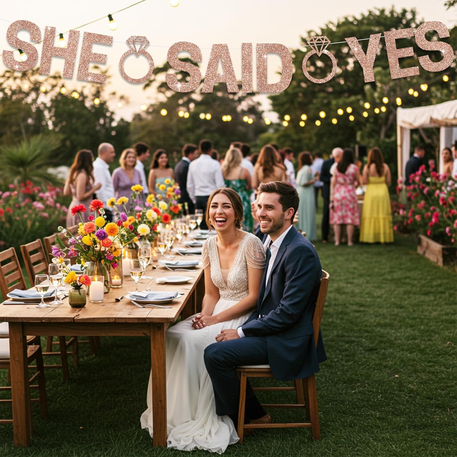 Glitter Rose Gold She Said Yes Pre-Strung Banner