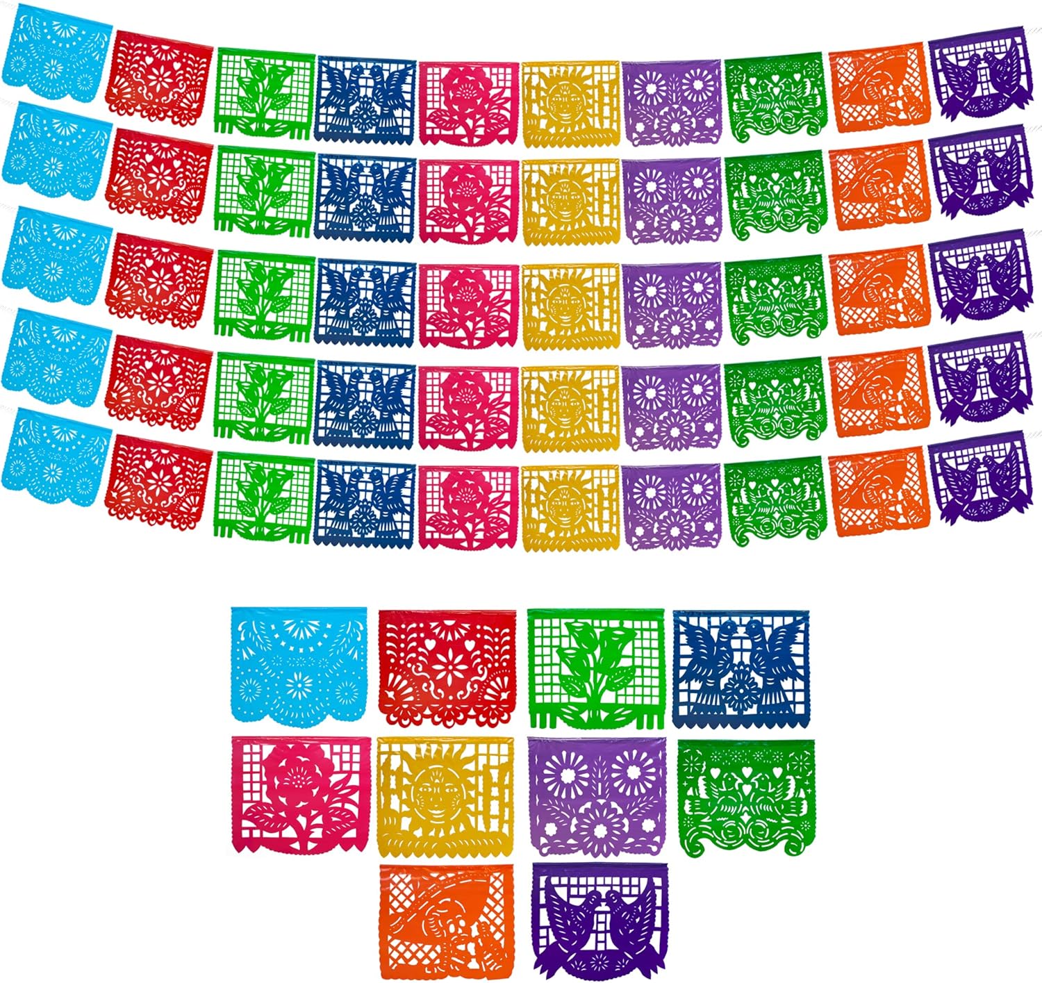 Mexican Party Banners 5 Pack with 10 Plastic Flags