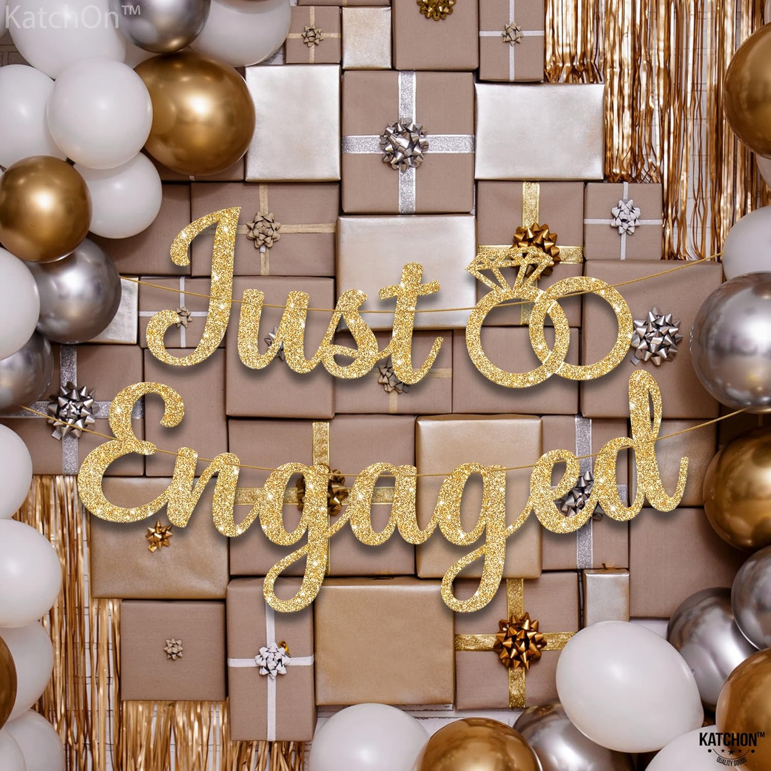 KatchOn Glitter Gold Just Engaged Banner 10 Feet