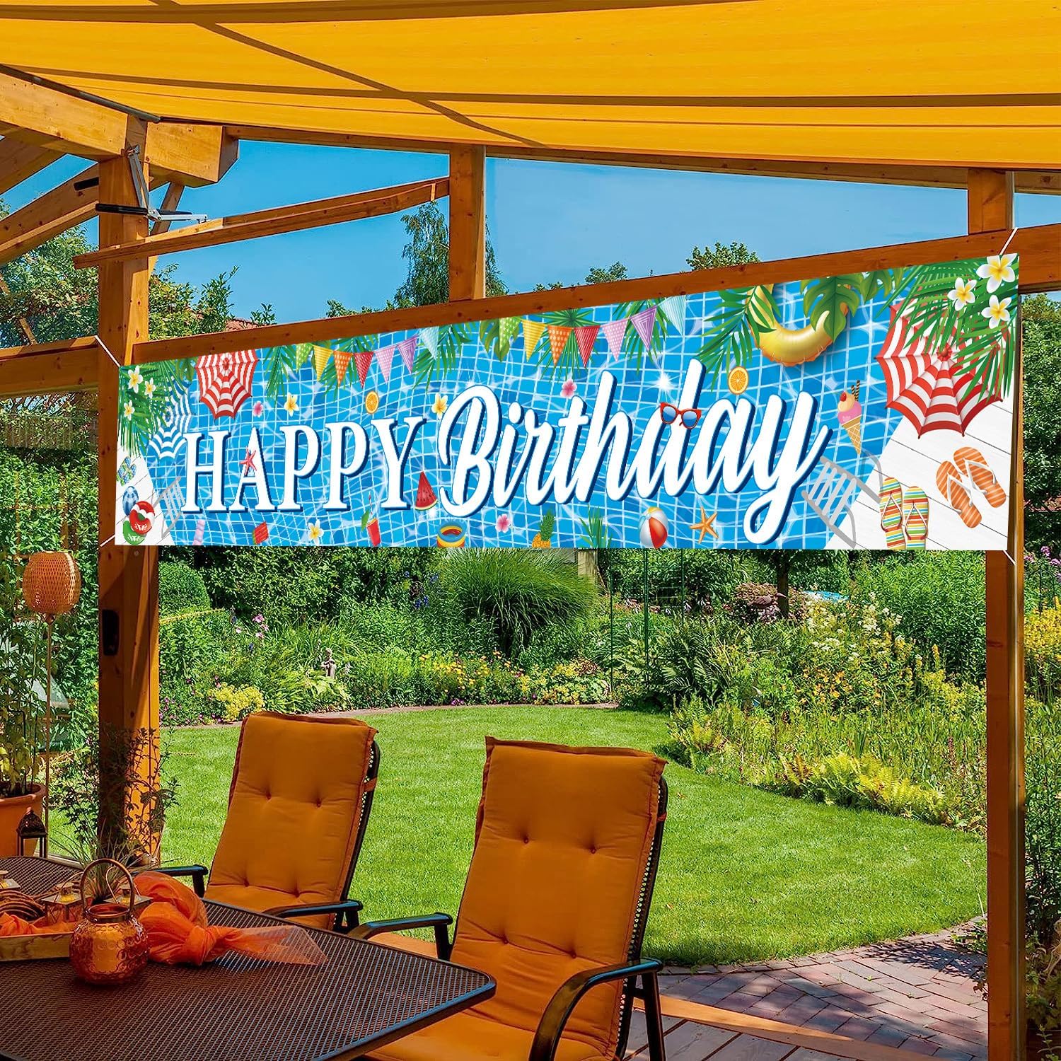 Large Happy Birthday Pool Party Banner