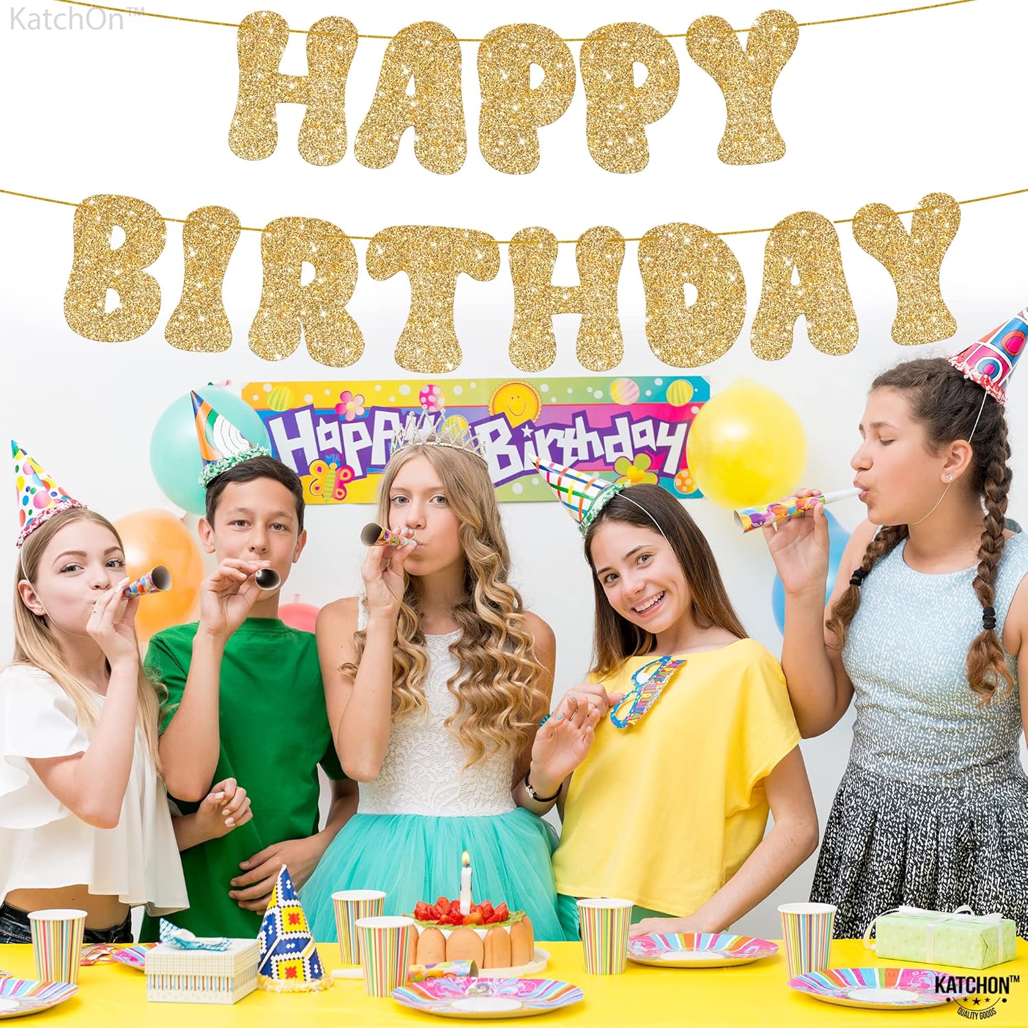 Glitter Gold Happy Birthday Banner - 10 Feet Prestrung