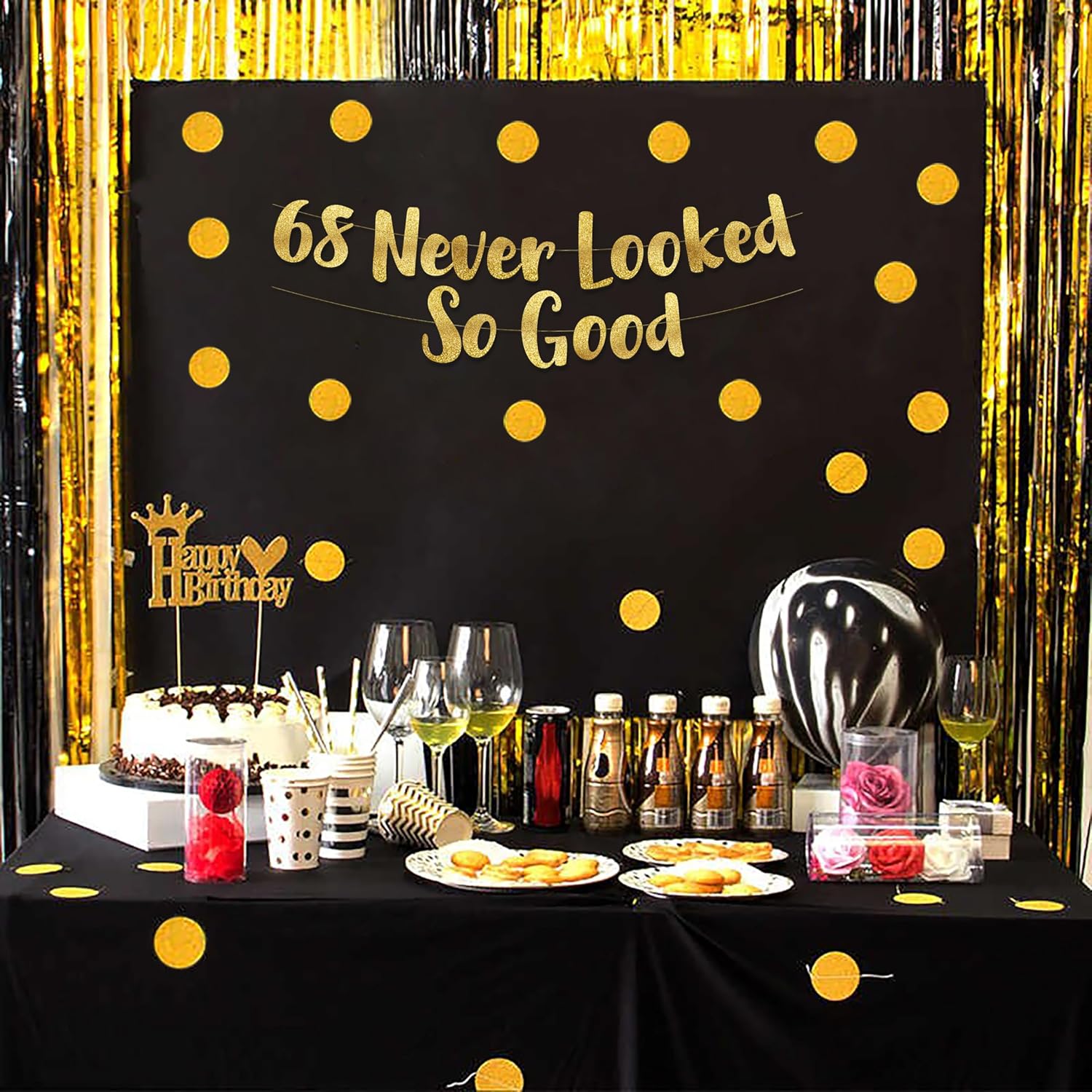 68th Anniversary Gold Glitter Banner - Classy Party Decor