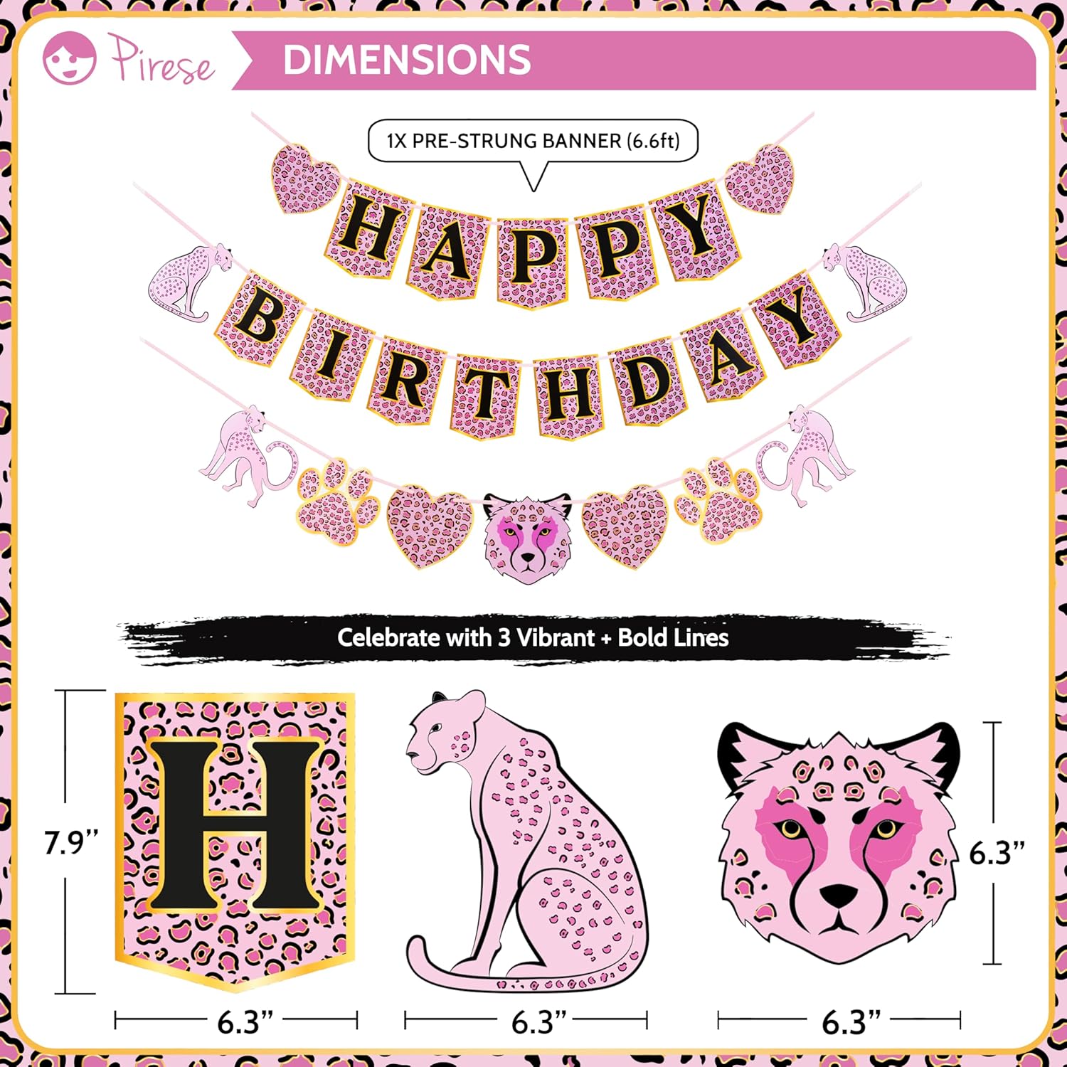 Pink Cheetah Birthday Banner with Decorations