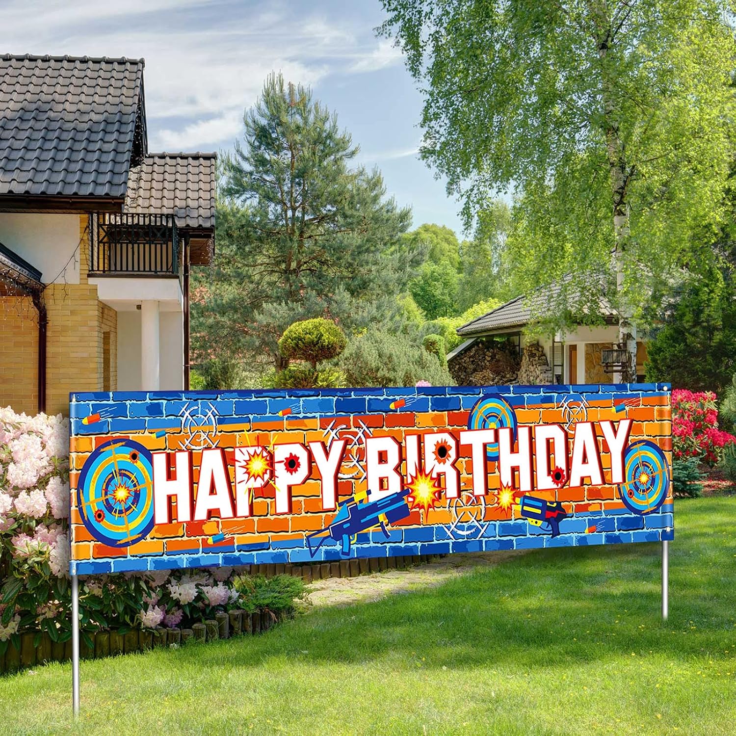 Dart Battle Birthday Banner with Hanging Rope