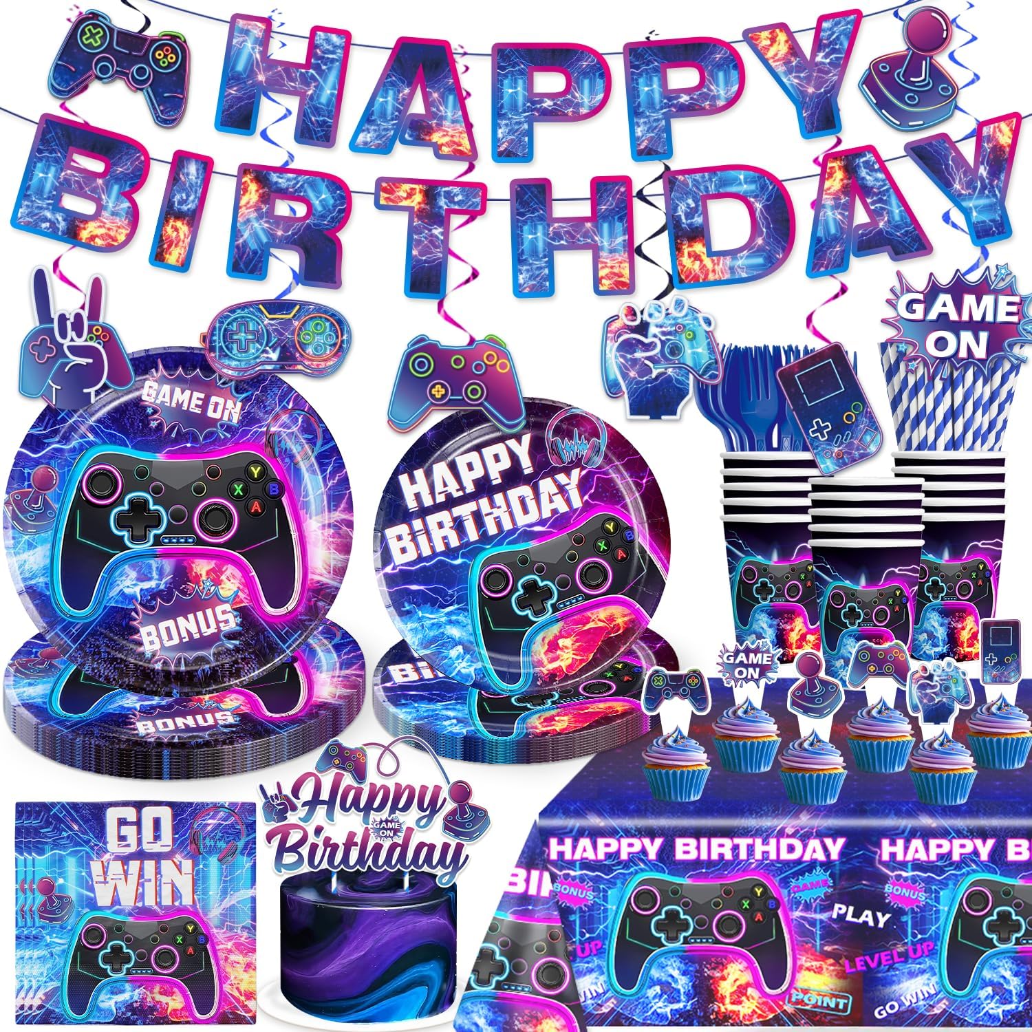 Yingoto 186Pcs Video Game Party Decorations Set