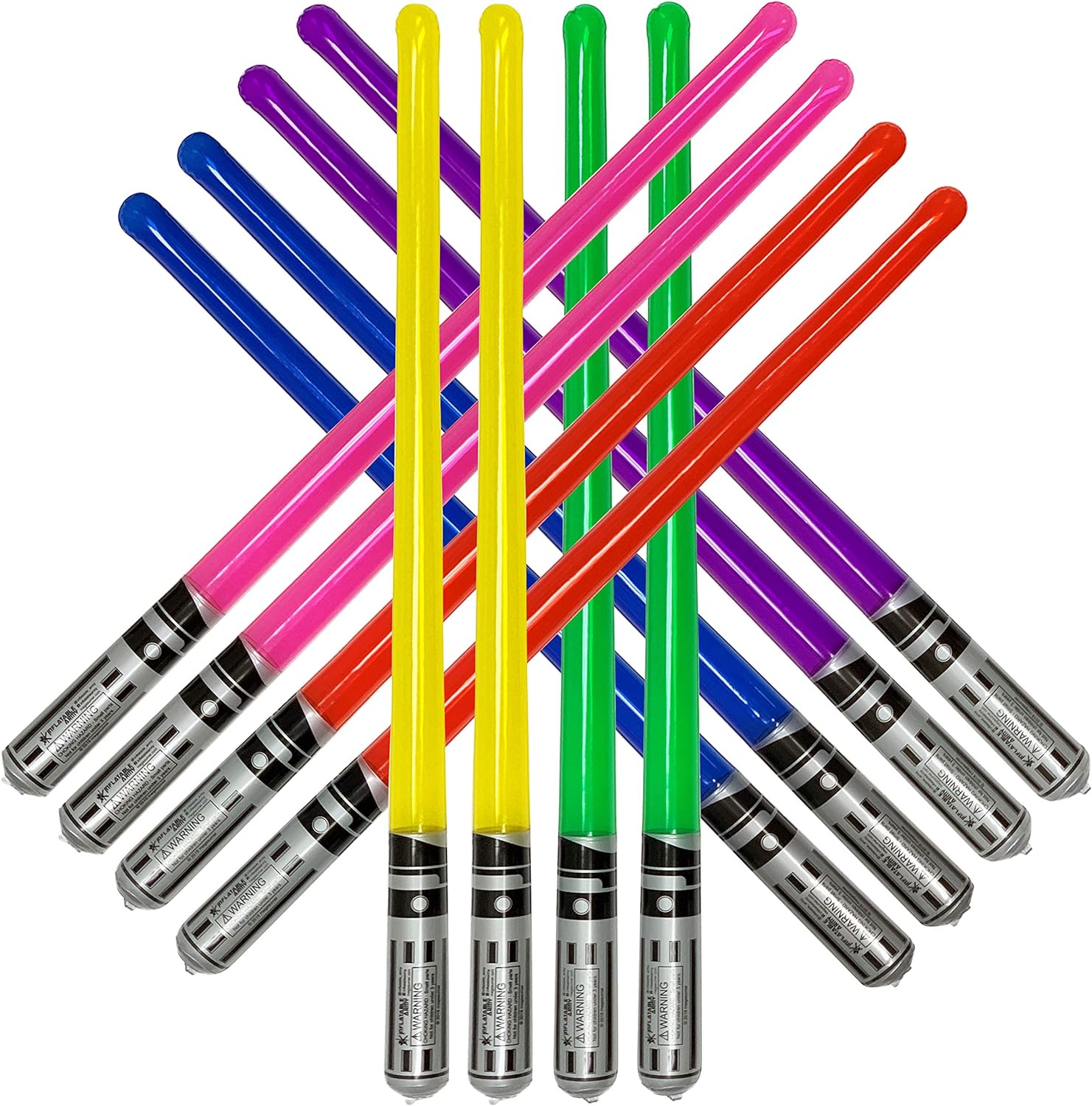 Pack of 12 Inflatable Party Lightsabers Rainbow Colors