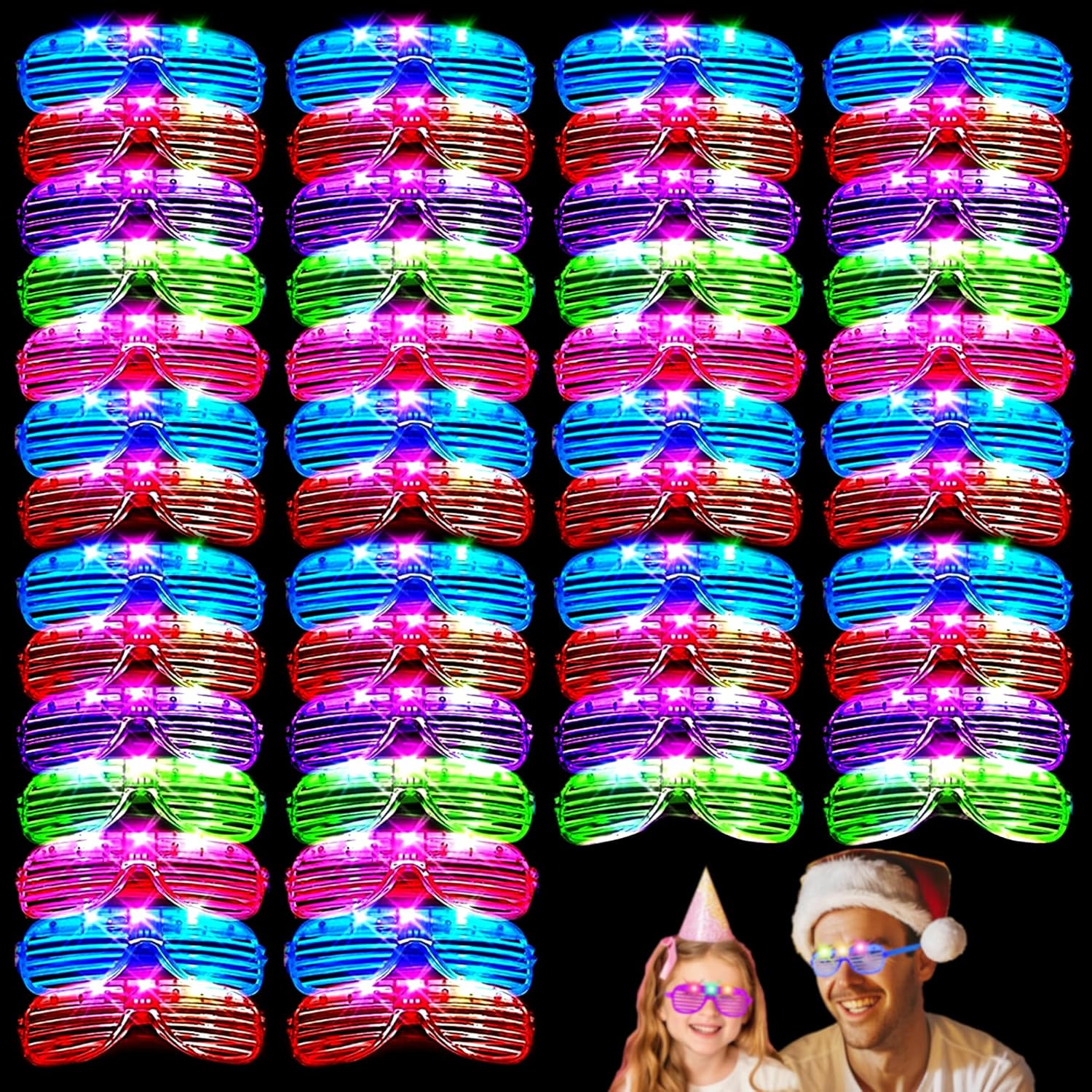 40 Pack LED Glow Glasses for Kids and Adults