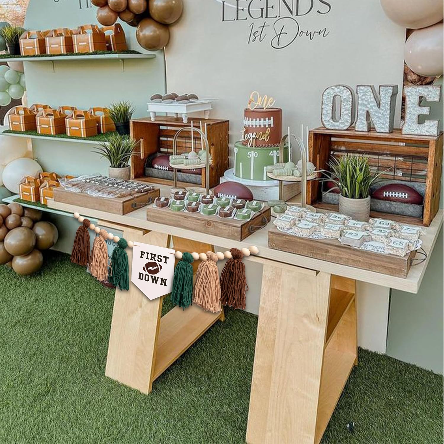 Football Highchair Birthday Banner with Tassels - Green