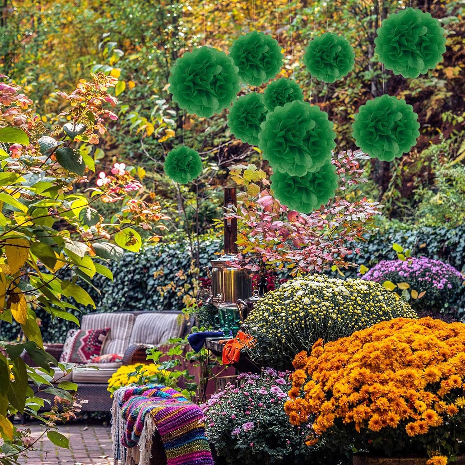 20PCS Green Tissue Paper Pom Poms for Party Decor