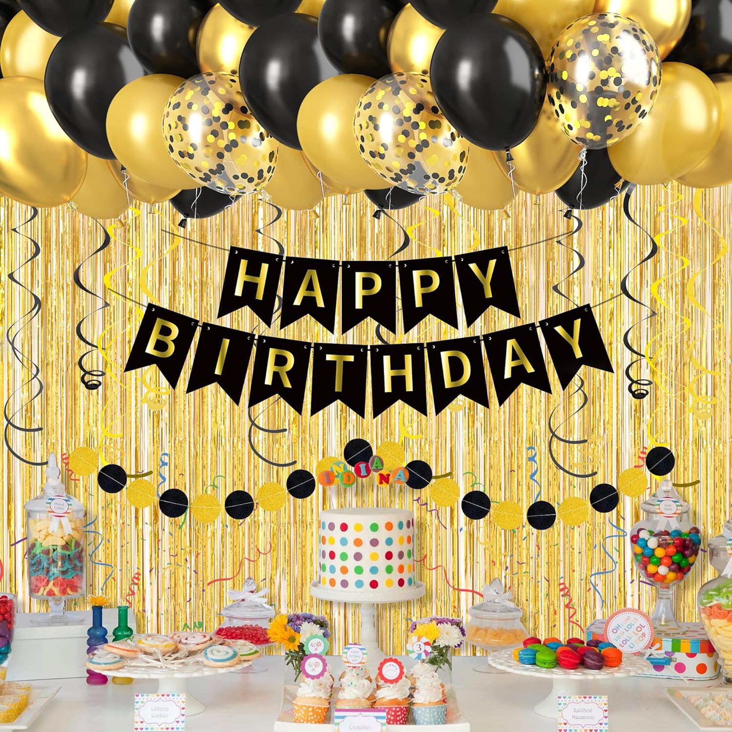 CANREVEL Black and Gold Birthday Decorations Set