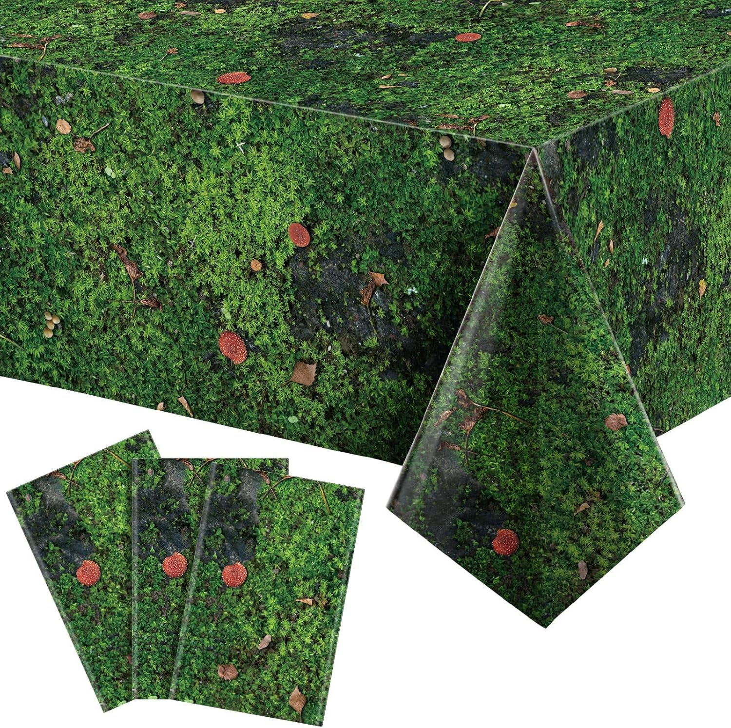 Tiamon 3 Pcs Green Moss Tablecloth for Forest Themed Parties
