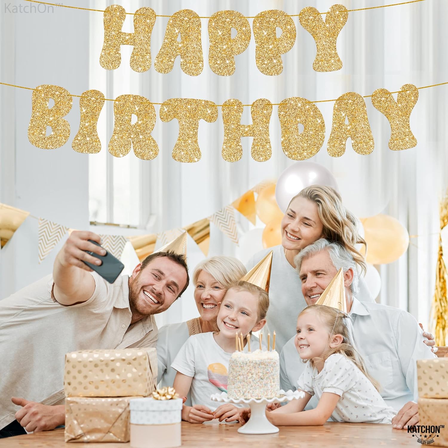 Glitter Gold Happy Birthday Banner - 10 Feet Prestrung