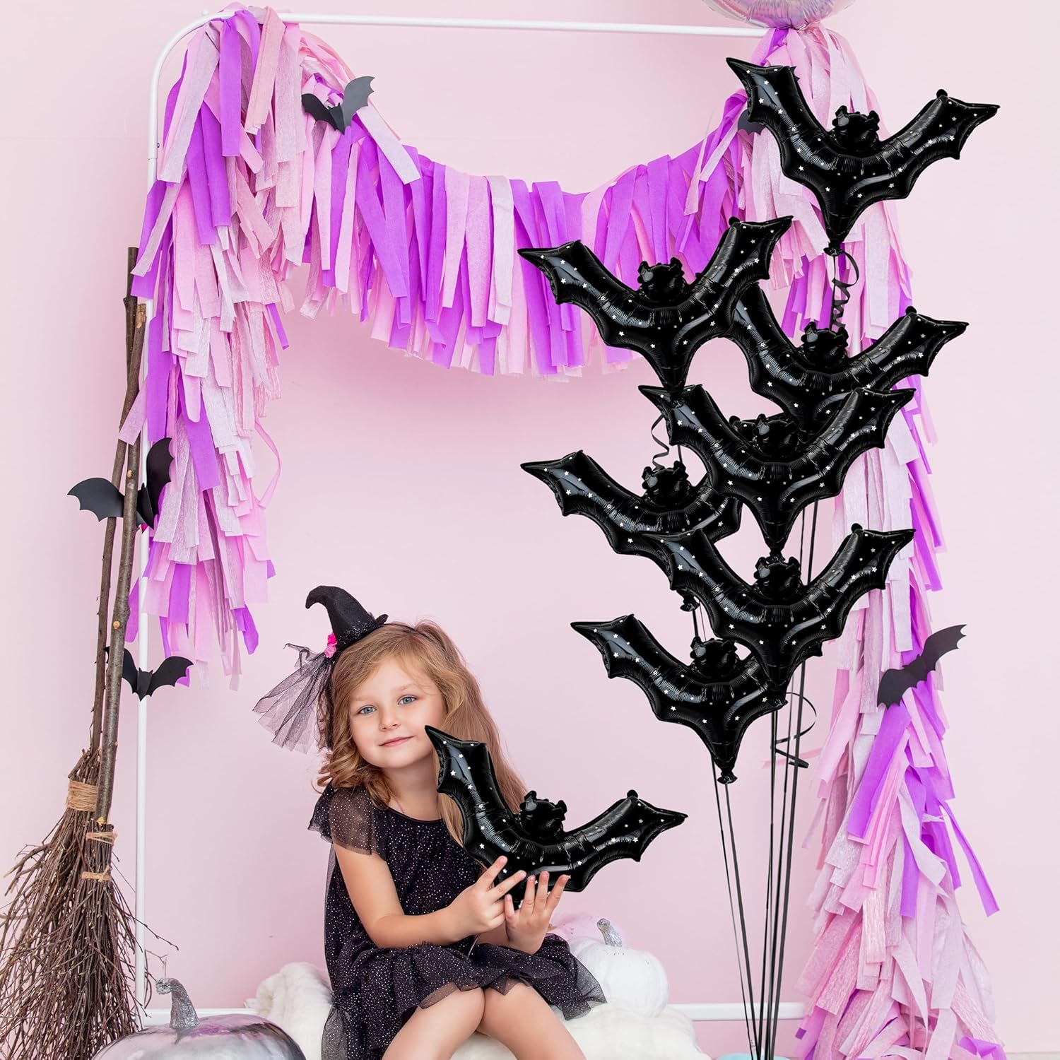 Cheerland Black Bat Balloons Halloween Decor 8pcs