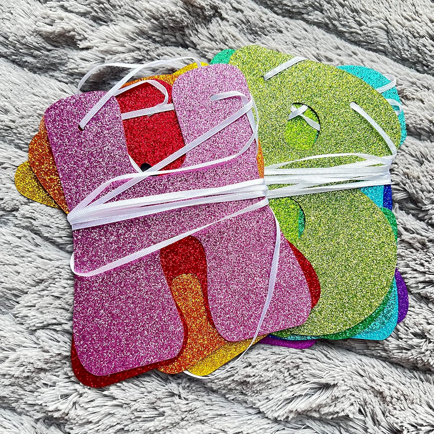 Pre-Strung Rainbow Happy Birthday Banner - Glitter Garland Decor