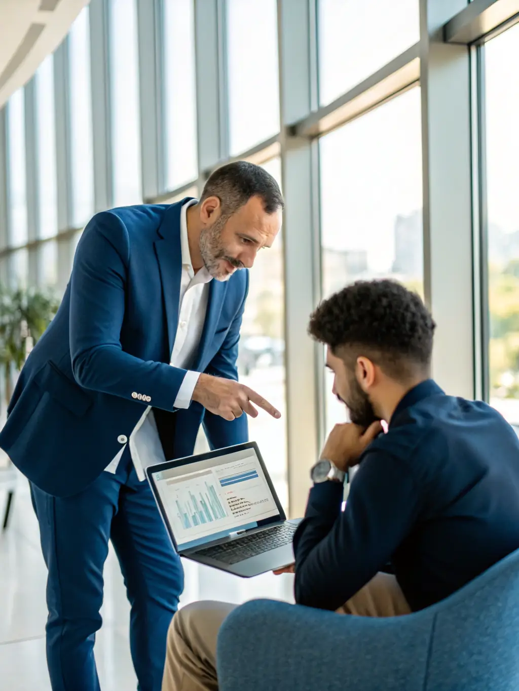 A consultant presenting a cybersecurity plan to a client, emphasizing data protection and compliance with industry regulations.