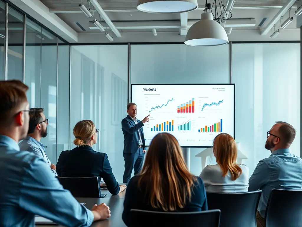 A consultant is presenting data analytics insights to a financial institution, helping them make informed decisions and improve risk management.