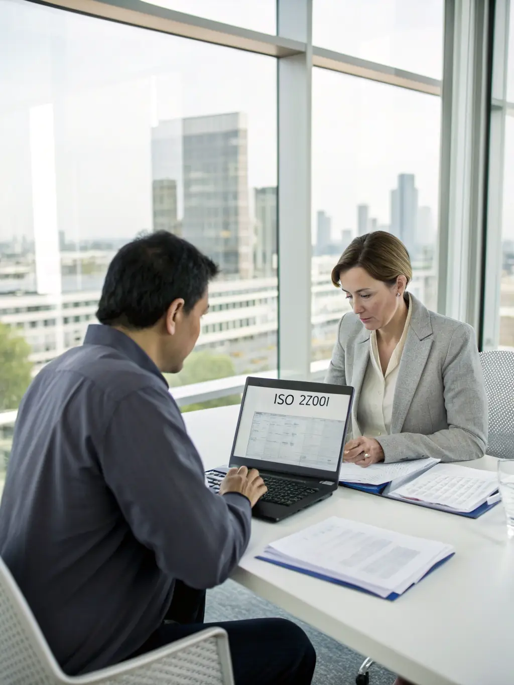 A consultant working with a client on cybersecurity solutions, with a focus on protecting sensitive data and ensuring business continuity.