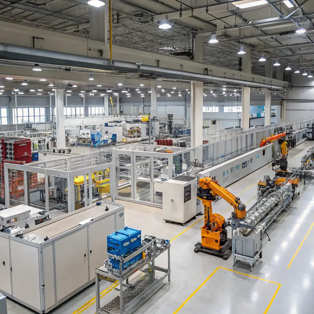 A manufacturing plant with robots and automated systems, representing the manufacturing industry.